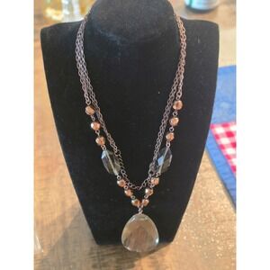 Lia Sophia Copper Tone Multi Strand Teardrop Crystal Pendant Necklace Statement‎